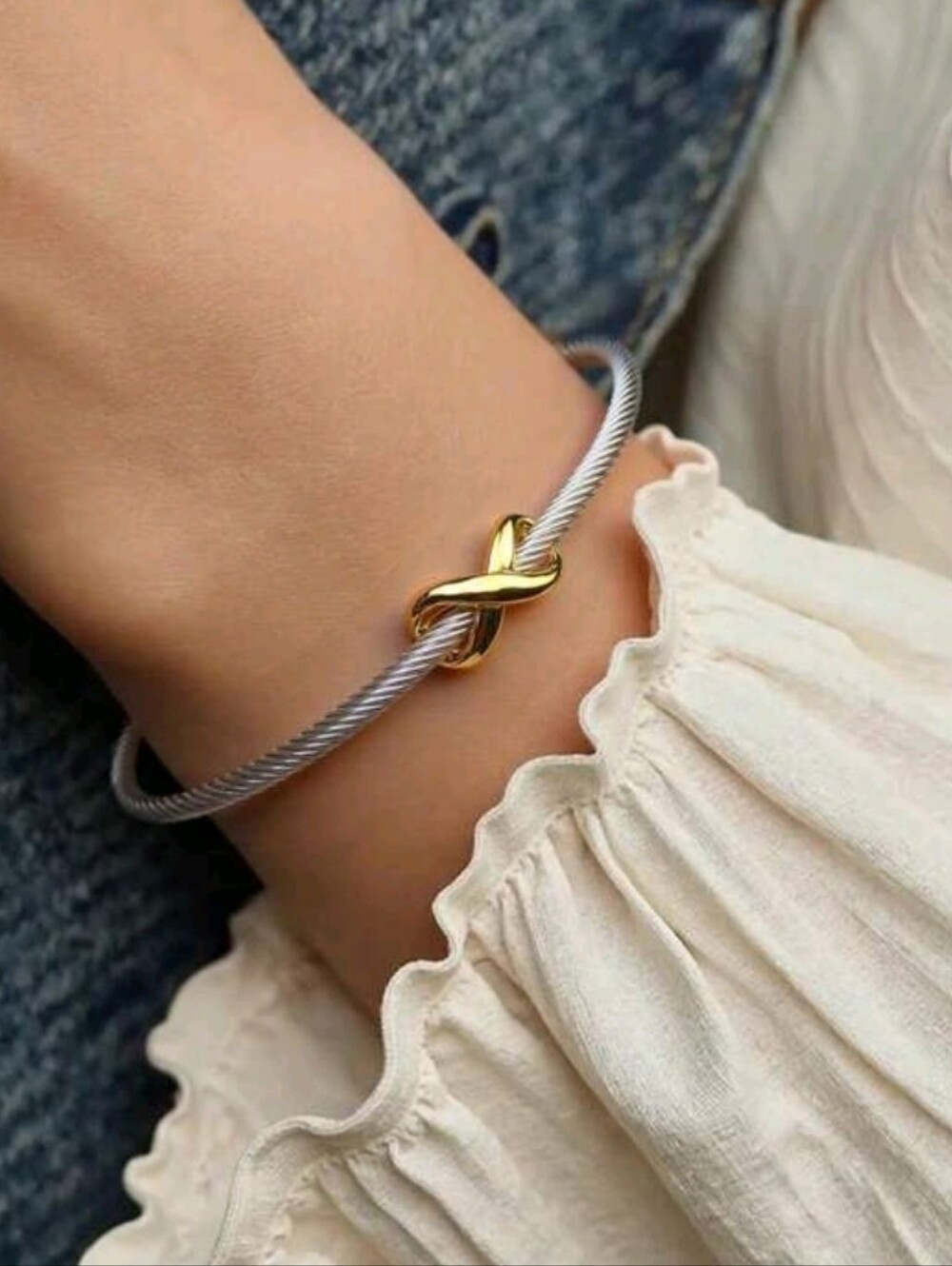 Stainless Steel Silver and Gold Tone Twisted Bracelet